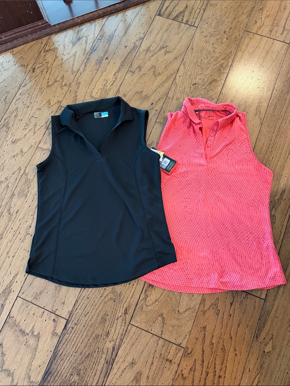 Women’s Sleeveless Polo Golf Tops - Black and Coral Pink